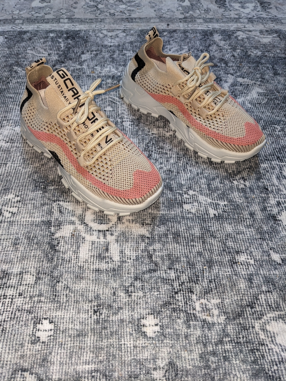 Women's Beige and Pink Knit Sneakers Size 38 US7